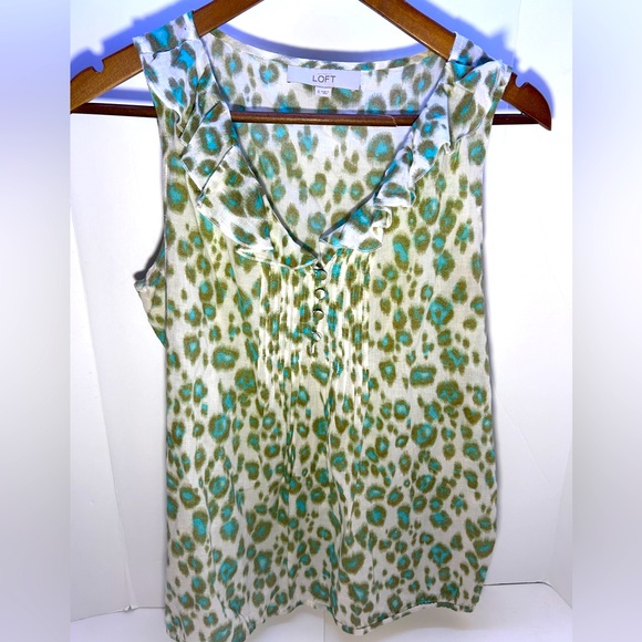 LOFT Tops - LOFT Lightweight Cotton Blouse Ruffle Collar Aqua Blue Green Summer Spring Small